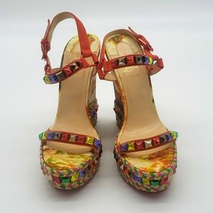 Christian Louboutin size 40 color orange and multi color with multi color stones